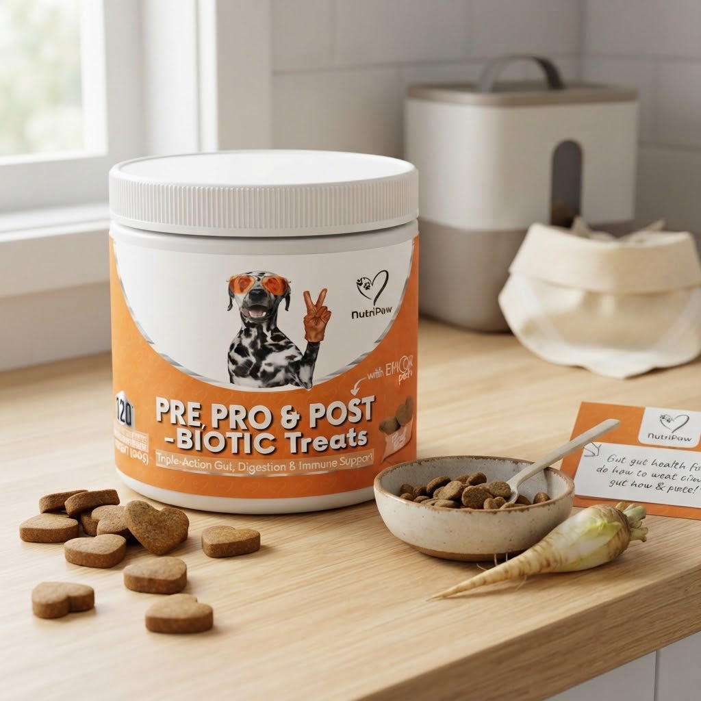 Zarnoor NutriPaw Pre, Pro & Post-Biotic Treats for Dogs – Triple-Action Gut, Digestion & Immune Support – 120 Chews