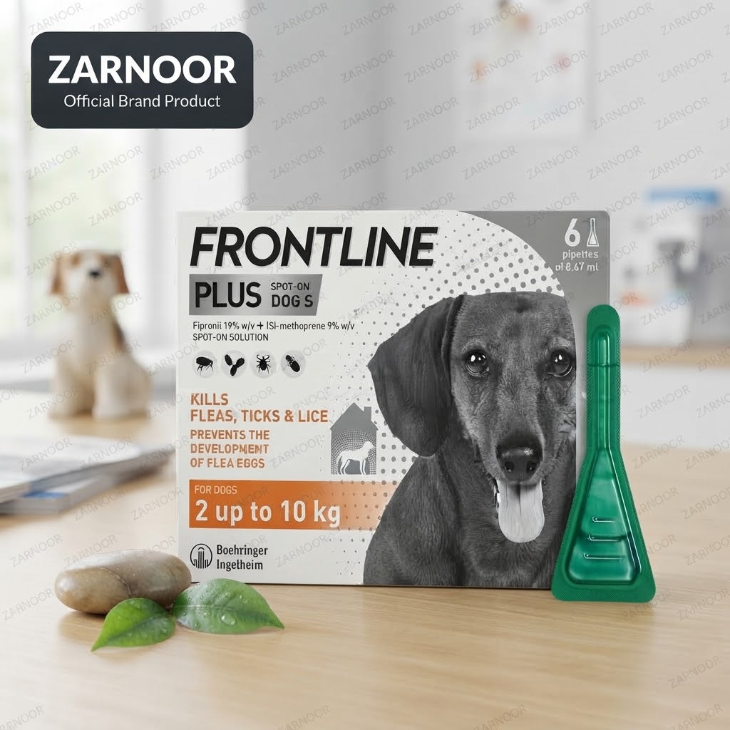 Zarnoor Frontline Plus Spot-On Flea, Tick & Lice Treatment for Small Dogs (2-10 kg) - 6 Pipettes