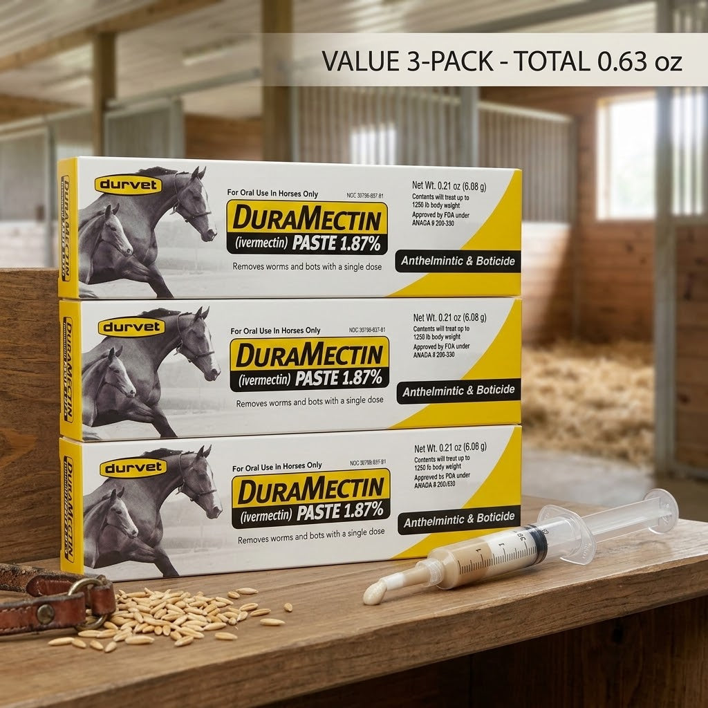 Durvet Duramectin Ivermectin Paste 1.87% Horse Dewormer - Value 3-Pack (0.63 oz Total)