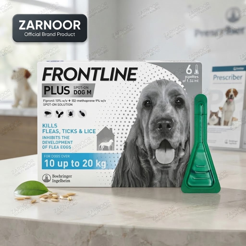Zarnoor Frontline Plus Spot-On Flea, Tick & Lice Treatment for Medium Dogs (10-20 kg) - 6 Pipettes