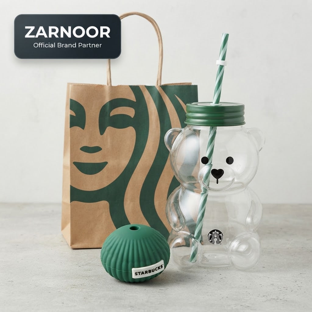 Starbucks Bearista Glass Cup & Straw with Gift Bag & Accessory Set - Zarnoor