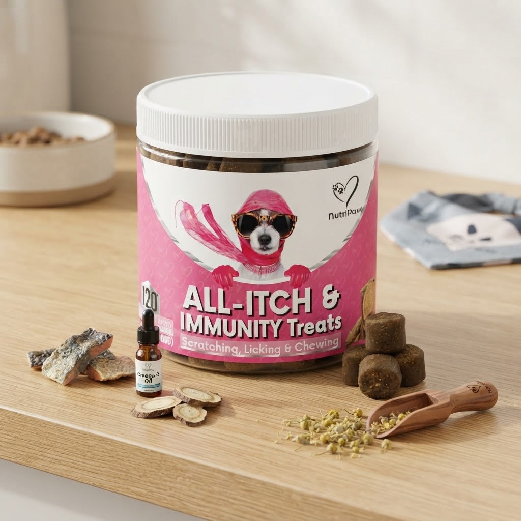 NutriPaw All-Itch & Immunity Treats for Dogs – Relief for Scratching, Licking & Chewing – 120 Chews